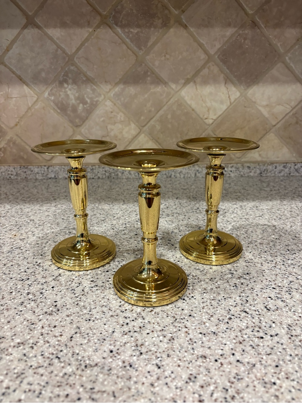 Polished brass pillar candle holder. Set Of 3